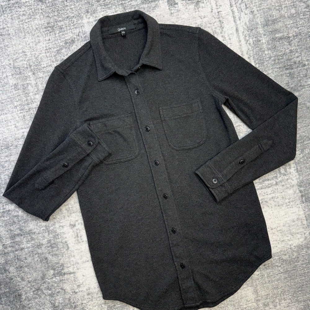 Quince Top Womens XS Stretch Sweater Fleece Shirt Charcoal Button Up Overshirt
